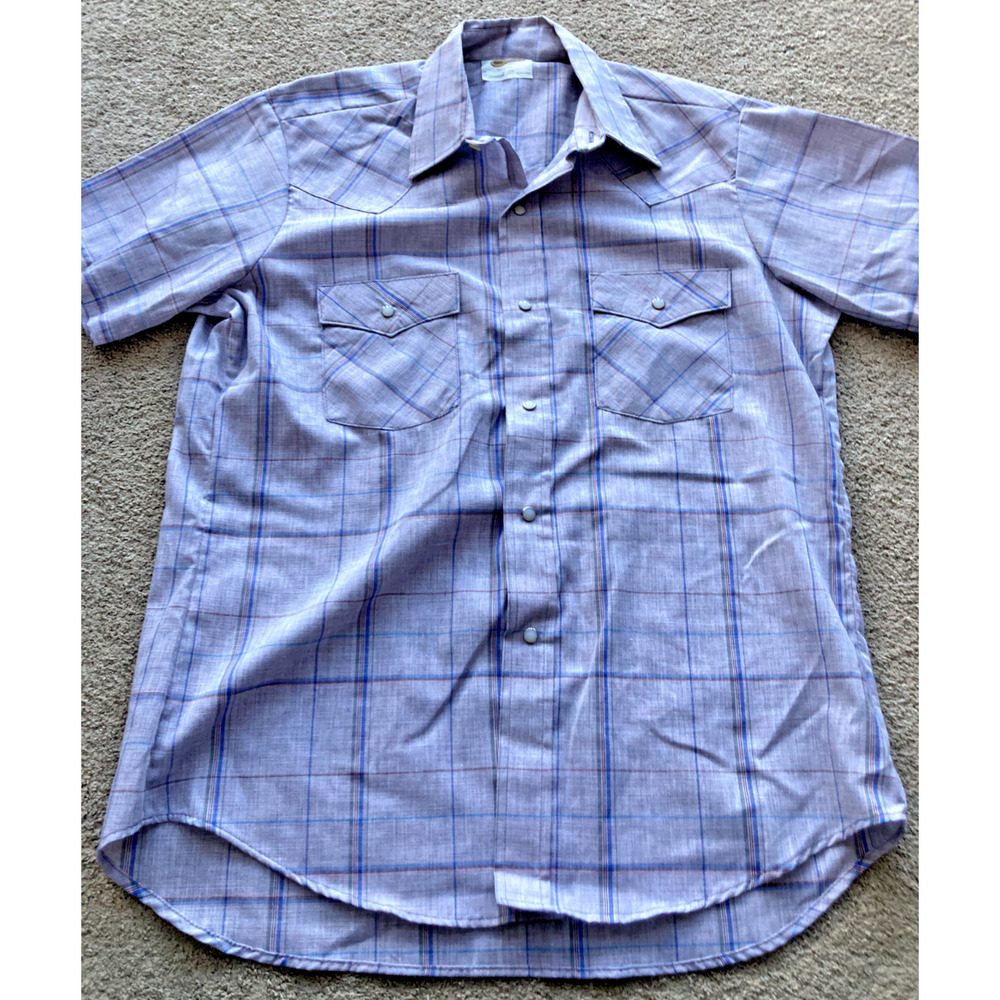 VTG Key Imperial Short Sleeve Button Up Purple 16 1/2